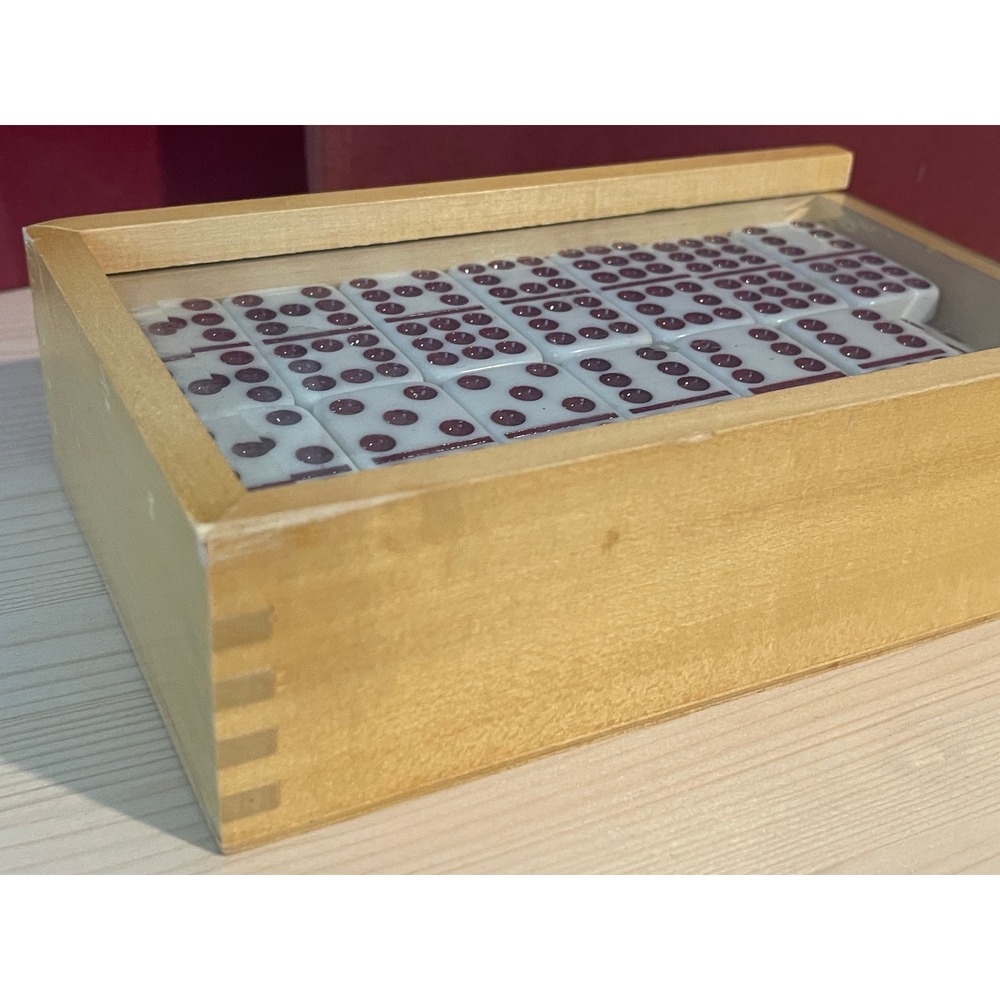 Woodfield Collection Double Nine Dominoes‎ Set 55 Tiles Purple Wooden Box 00844 - Picture 2 of 16